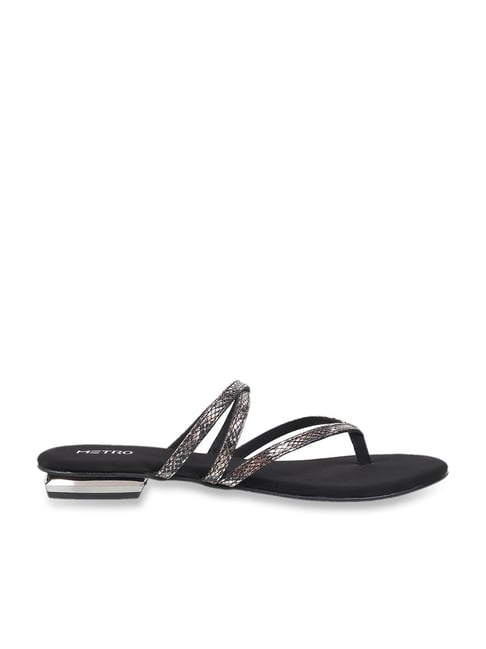 Buy Grey Striped Classic Open-Toe Flat Sandals For Women