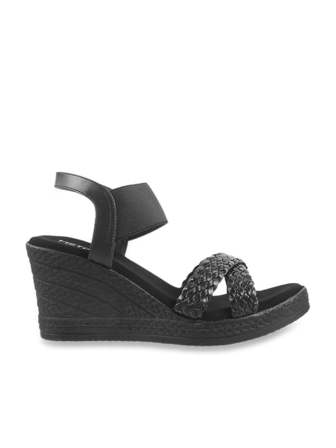 Metro Women's Black Ankle Strap Wedges-picture-37