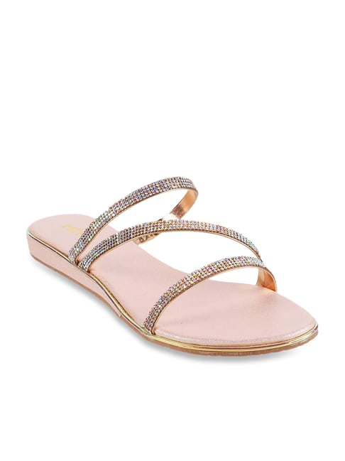 Buy Shoetopia Rhinestone-Studded Golden Flat Sandals For Women & Girls /UK7  at Amazon.in