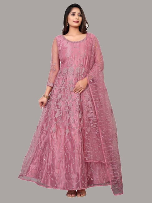 RUDRAPRAYAG Georgette Embroidered Semi-Stitched Maxi Gown For Women  Lavender_5XL : Amazon.in: Fashion