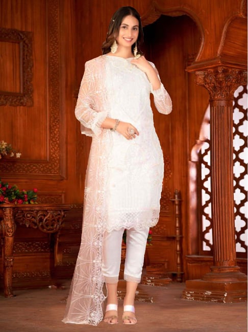 Vishal Prints Cream & Peach Embroidered Net Semi Stitched Dress Material |  Pakistani casual dresses, Fashion, Indian fashion