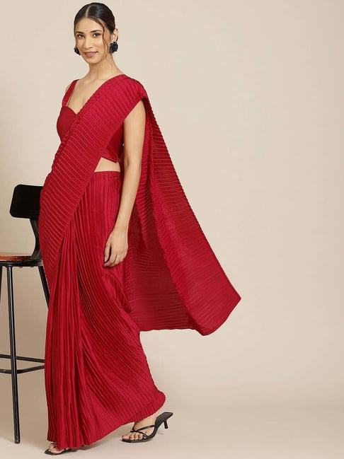 Warthy Ent Maroon Plain Saree With Unstitched Blouse-picture-12