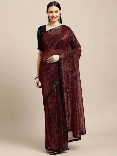 Warthy Ent Maroon Woven Saree With Unstitched Blouse