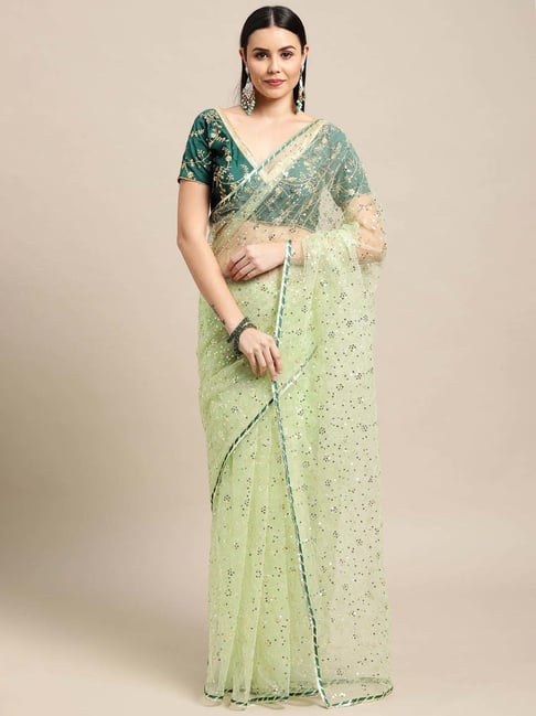 Warthy Ent Green Embellished Saree With Unstitched Blouse-picture-13