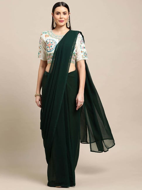 Cotton Saree : Green cotton plain saree