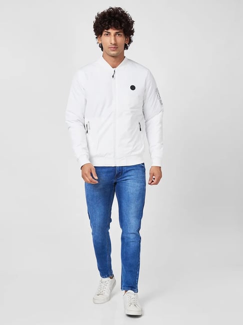 値下 SPYAIR IKEプロデュース オフホワイト ボンバージャケット 薄手 Buy Spykar White Straight Fit Jacket for Mens Online @ Tata CLiQ