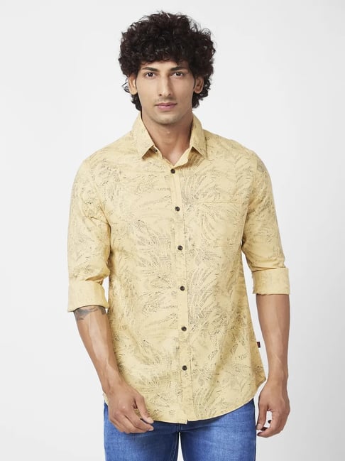 Buy Spykar Sand Khaki Cotton Regular Fit Printed Shirt for Mens
