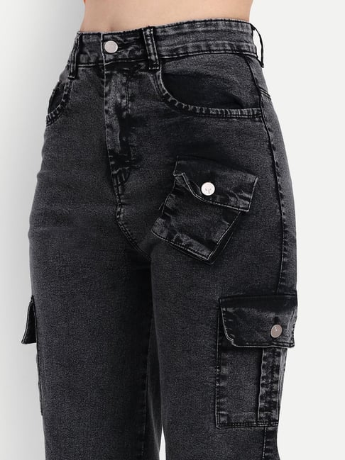 Broadstar Black Relaxed Fit High Rise Cargo Jeans