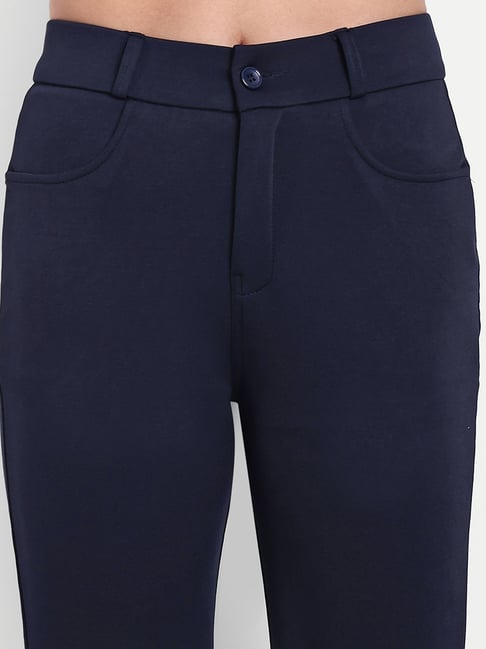 Broadstar Navy Flared Fit High Rise Trousers