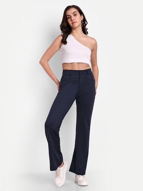 Broadstar Black Flared Fit High Rise Trousers