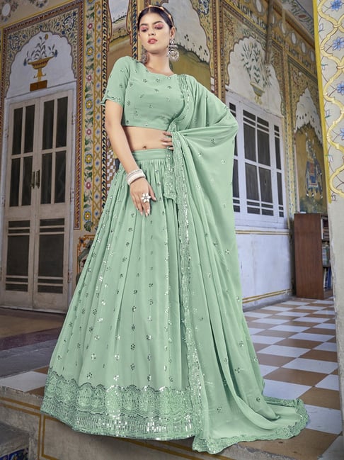 Pista-Green Organza Lehenga Choli With Gota-Thread-Zarkan Work And Soft Net  Dupatta | Exotic India Art