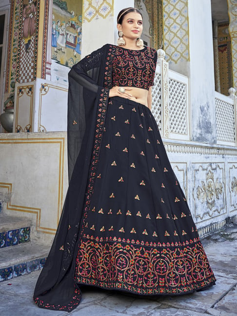 Black Festive Wear Woven Banarasi Silk Lehenga