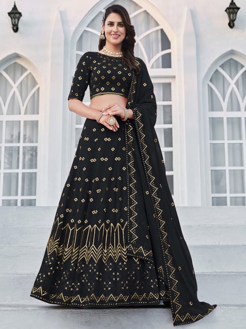 Black Net Lehenga With Ruffled Dupatta – Tirumala Designers