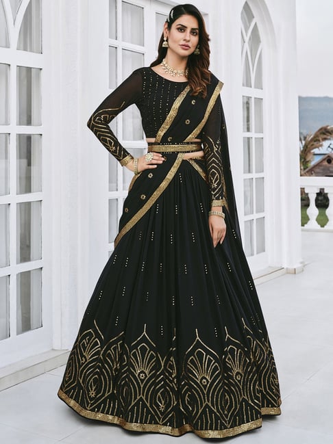 Gorgeous Black Color Georgette Lehenga, Choli and Dupatta with Sequins –  Sulbha Fashions