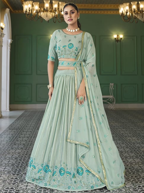 Pista Green Sequence Work Lehenga Choli - Indian Heavy Anarkali Lehenga  Gowns Sharara Sarees Pakistani Dresses in USA/UK/Canada/UAE - IndiaBoulevard