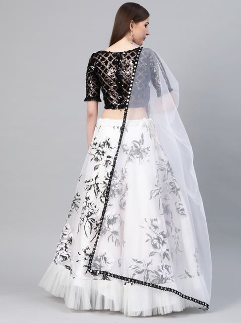 Black Designer Sequins Semi Stitched Lehenga With Unstitched