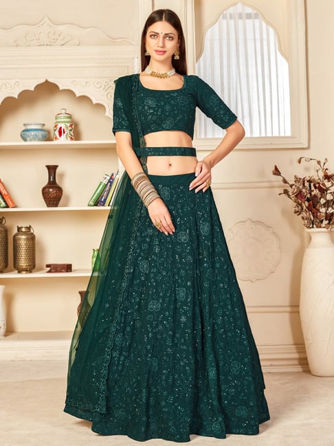 Shop Green Nylon Net Embroidery Lehenga Choli With Dupatta Wedding Wear  Online at Best Price | Cbazaar