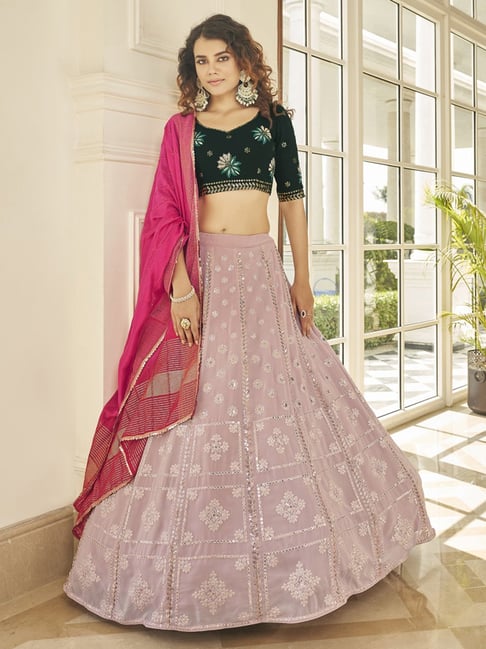 Dusty Pink and Green Color Wedding Collection Semi-stitched Lehenga Choli  :: MY SHOPPY LADIES WEAR