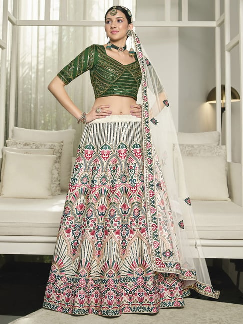 Buy Multi Color Green Lehenga Choli With Sequence Embroidery Work With  Vichitra Bandhani Print and Latkan Lace on Dupatta for Women Online in  India - Etsy