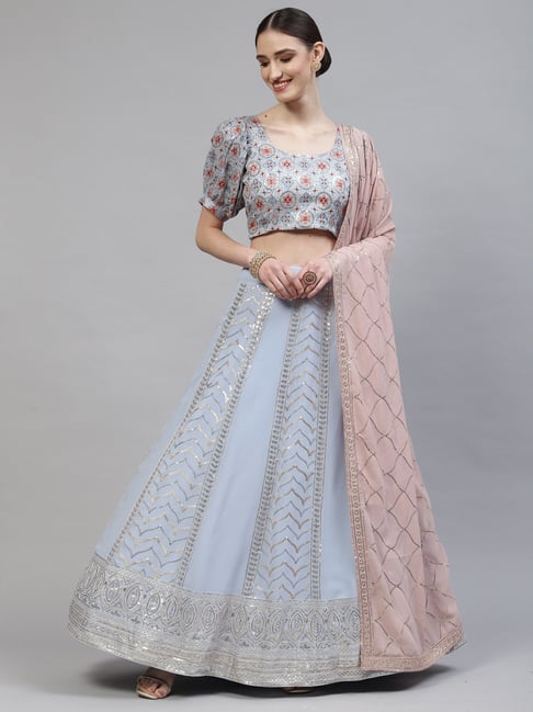 Buy Pakistani Bridal Lehenga Grey Satin Chaniya Choli Online - LLCV00414 |  Andaaz Fashion