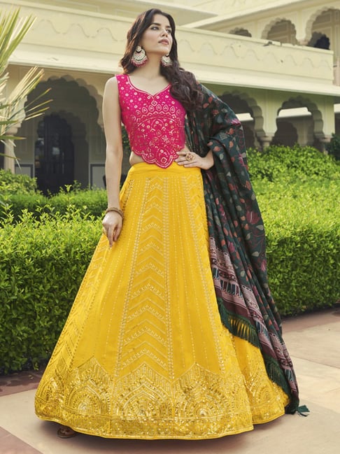 Amazingly Yellow Colour Sequins Embellished Bridal Lehenga Choli
