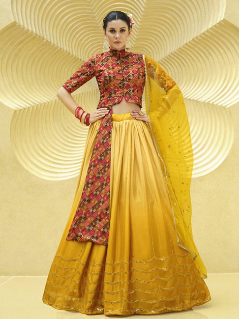 Buy Designer Sarees, Salwar Kameez, Kurtis & Tunic and Lehenga Choli.Splendid  Yellow Lehenga Choli