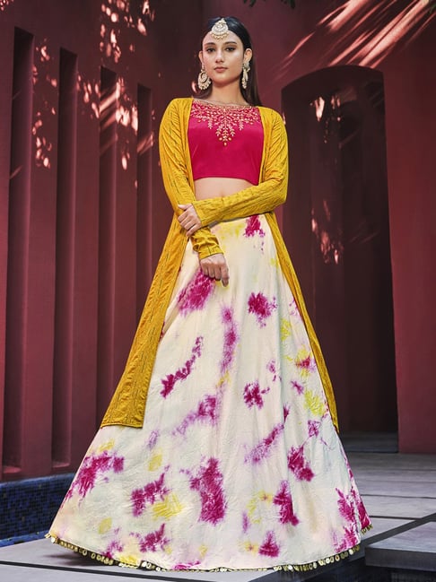Pineapple Yellow Skirt And Crop Top With Short Embellished Jacket |  Embellished jacket, Yellow skirt, Simple lehenga