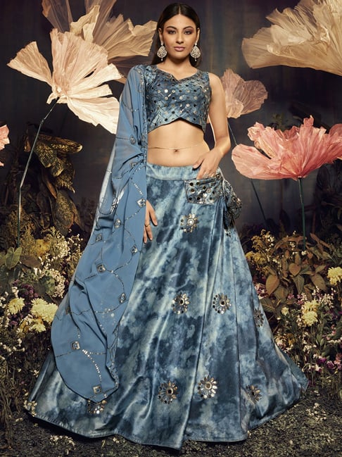 Buy Sky Blue Pure Satin Lehenga Choli (NWG-567) Online