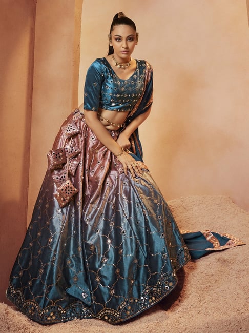 Teal Blue Designer Heavy Embroidered Bridal Lehenga | Saira's Boutique