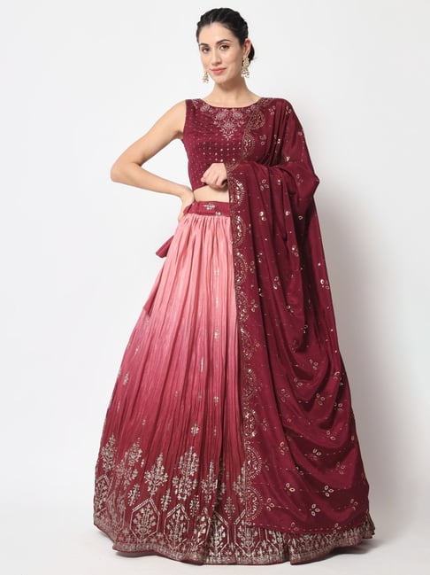 Onion Pink lehenga with embroidered blouse and cape. | Baidehi