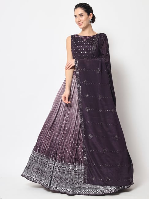 Buy Purple Kurta And Lehenga Raw Silk Embroidery Round & Bridal Set For  Women by Ridhi Mehra Online at Aza Fashions.