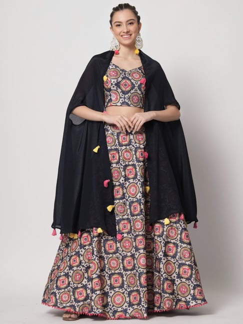 Black printed jacket style lehenga choli - G3-GCS01146 | G3fashion.com