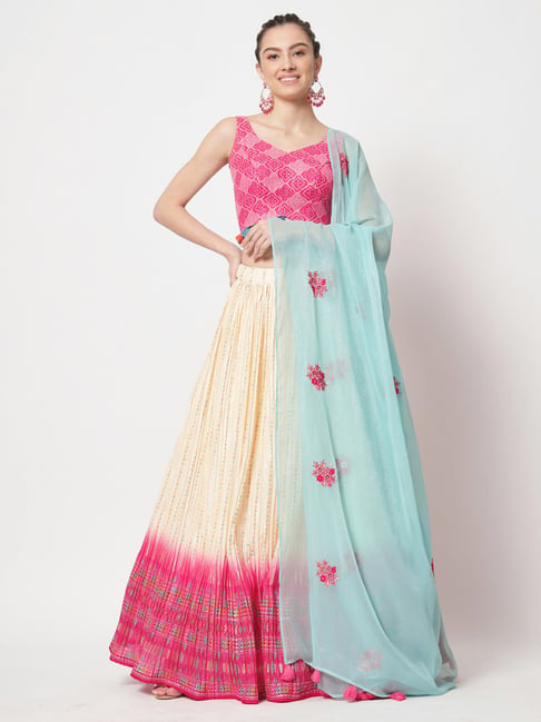 Embroidered Semi Stitched Lehenga Choli (Light Blue, Pink) – Size : Free,  Half Sleeve, Sleeveless | | India Direct - Shop Indian Products Worldwide  from India