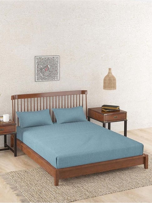 Fabindia Navy Cotton 92 TC Single Bed Sheet With Pillow Cover