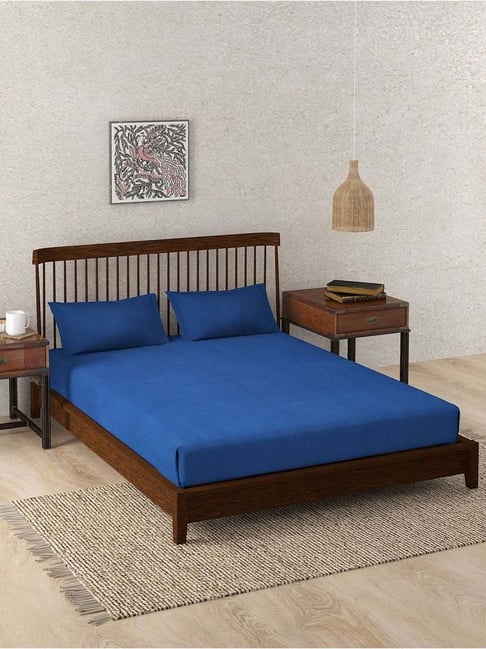 fabindia home Fabindia Navy Cotton 180 TC King Bed Sheet With Pillow Covers-picture-20