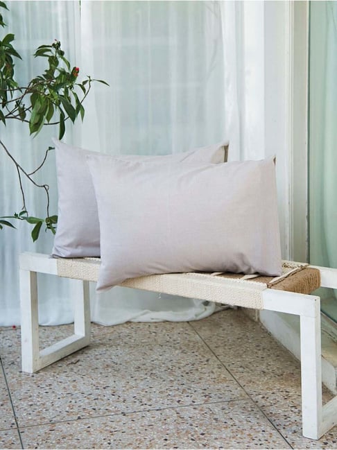 Fabindia Chambray Taupe Cotton 92 TC Pillow Cover - Set of 2