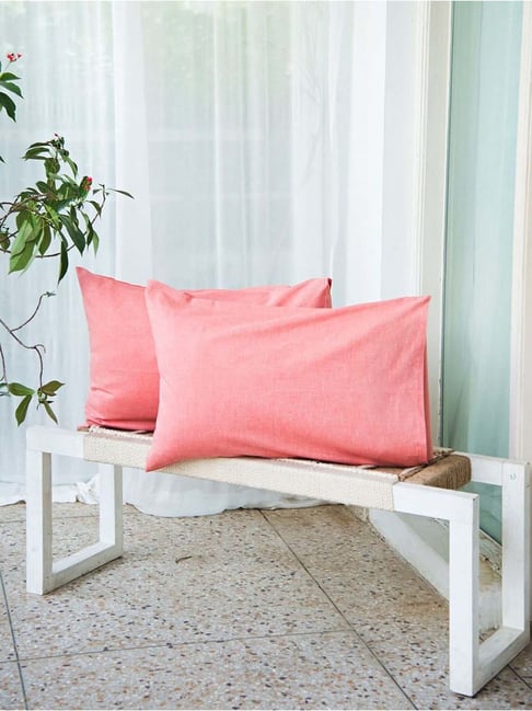 Fabindia Chambray Pink Cotton 92 TC Pillow Cover - Set of 2