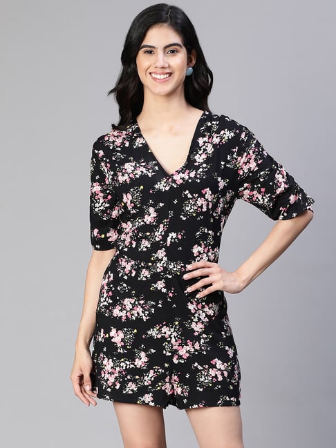 Oxolloxo Black & White Floral Print Playsuit