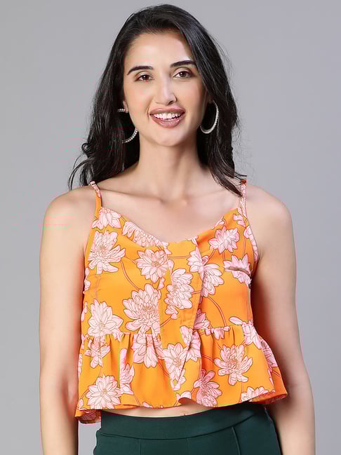 Oxolloxo Orange Floral Print Crop Top-picture-34
