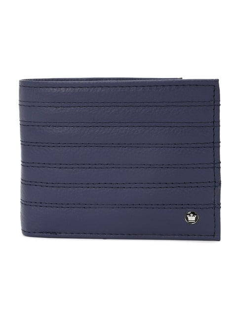Buy Louis Philippe Navy Textured Leather Bi-Fold Wallet for Men at
