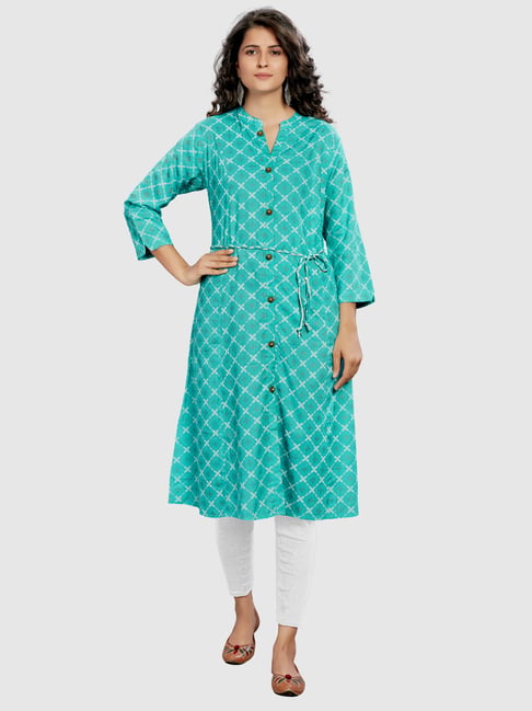 Blissta Turquoise Printed A Line Kurta-picture-31