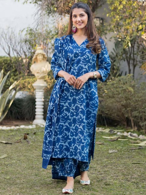 Buy Indigo Blue Printed Cotton Kurti Online in India