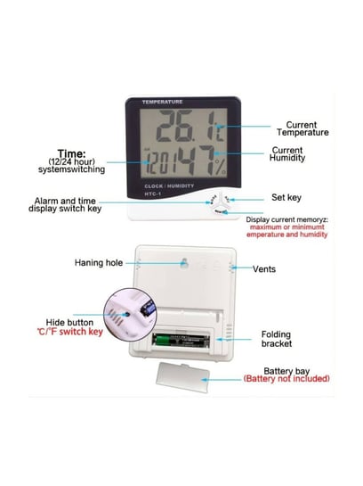 MCP Digital Room Thermometer with Humidity Indicator and Clock