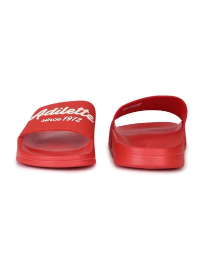 Red adidas online slides