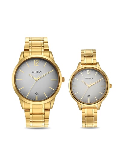 Titan couple gold clearance watches