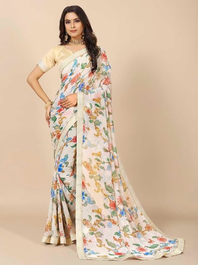 Women White Designer Floral Saree – mahezon