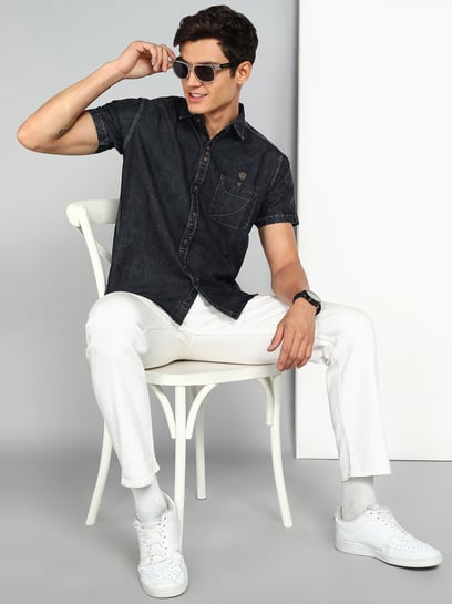 comori denim shirt Black écru Denim COMOLI Shirt,navy – Navyblue