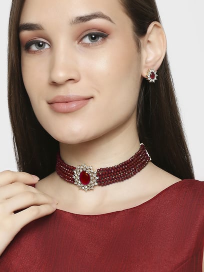 Maroon choker deals necklace