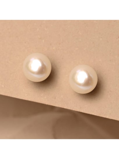 CZ Wrapped Ivory Pearl Stud Earrings - Cassandra Lynne