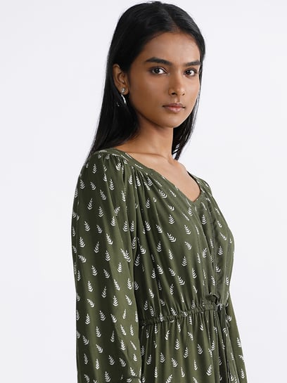 westside olive green dress Nuon by Westside Plain Olive-Colored Dress
